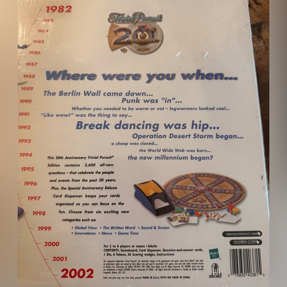 New Trivial Pursuit 20th Anniversary Edition Board Game Covering Years 1982-2002 - Picture 10 of 11